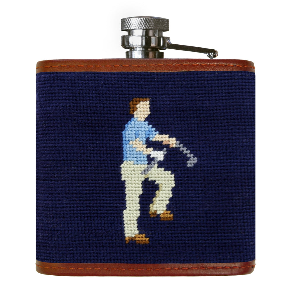 Smathers and Branson Mulligan Dark Navy Needlepoint Flask Back 