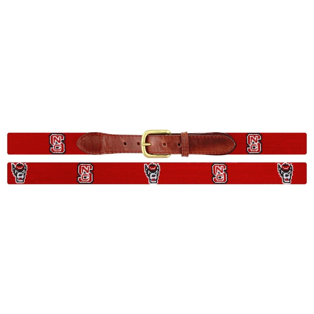 Smathers and Branson NC State Logo-Wolfy Red Needlepoint Belt Laid Out 