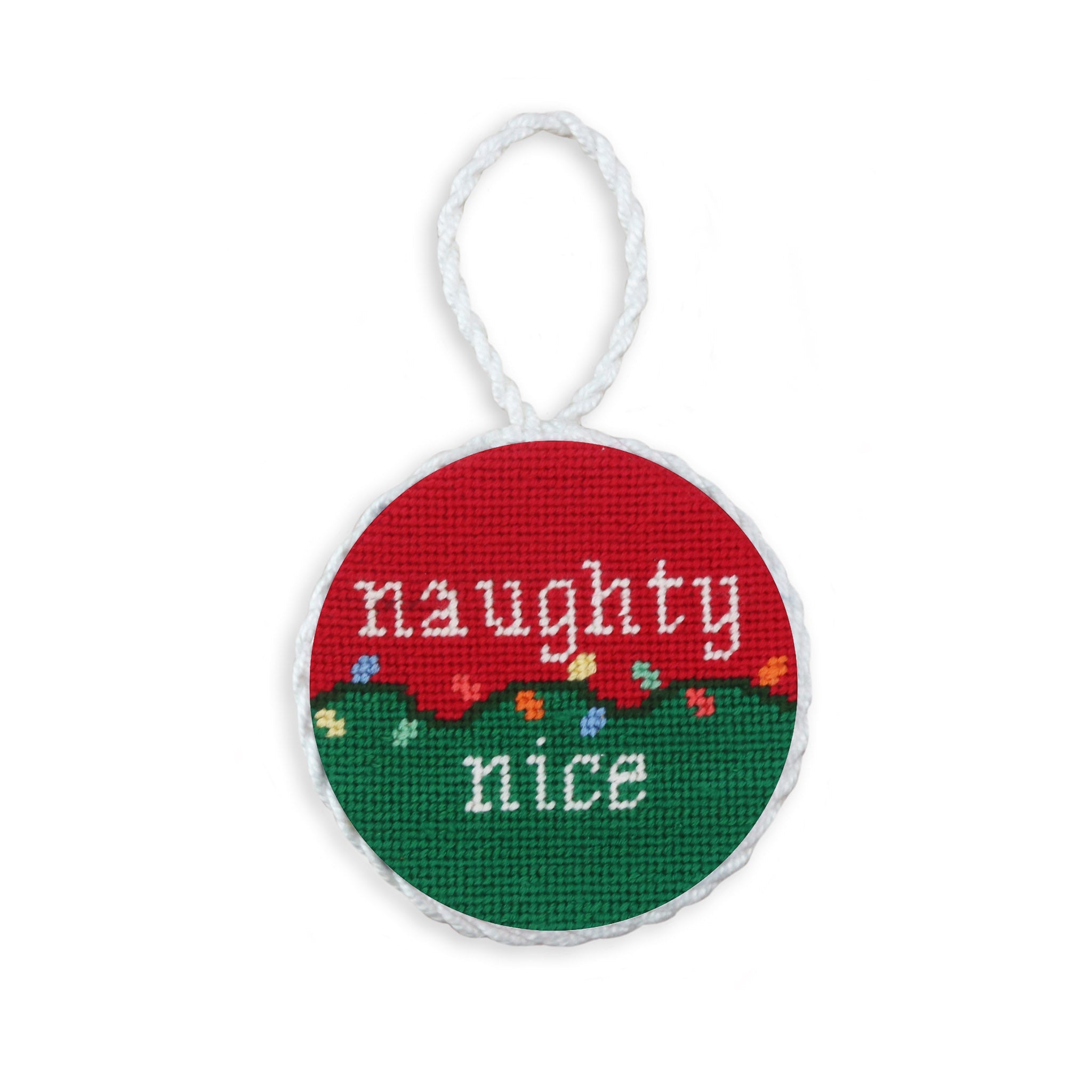 Smathers and Branson Naughty or Nice Needlepoint Ornament White Cord  