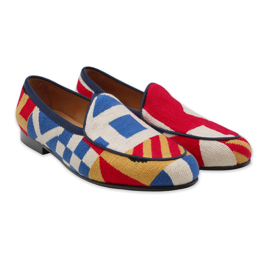 Smathers and Branson Nautical Flags Needlepoint Belgian Loafers Pair 