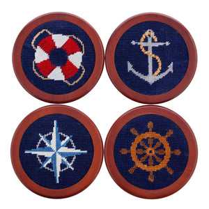 Smathers and Branson Nautical Life Dark Navy Needlepoint Coasters    