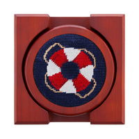 Smathers and Branson Nautical Life Dark Navy Needlepoint Coasters with coaster holder  