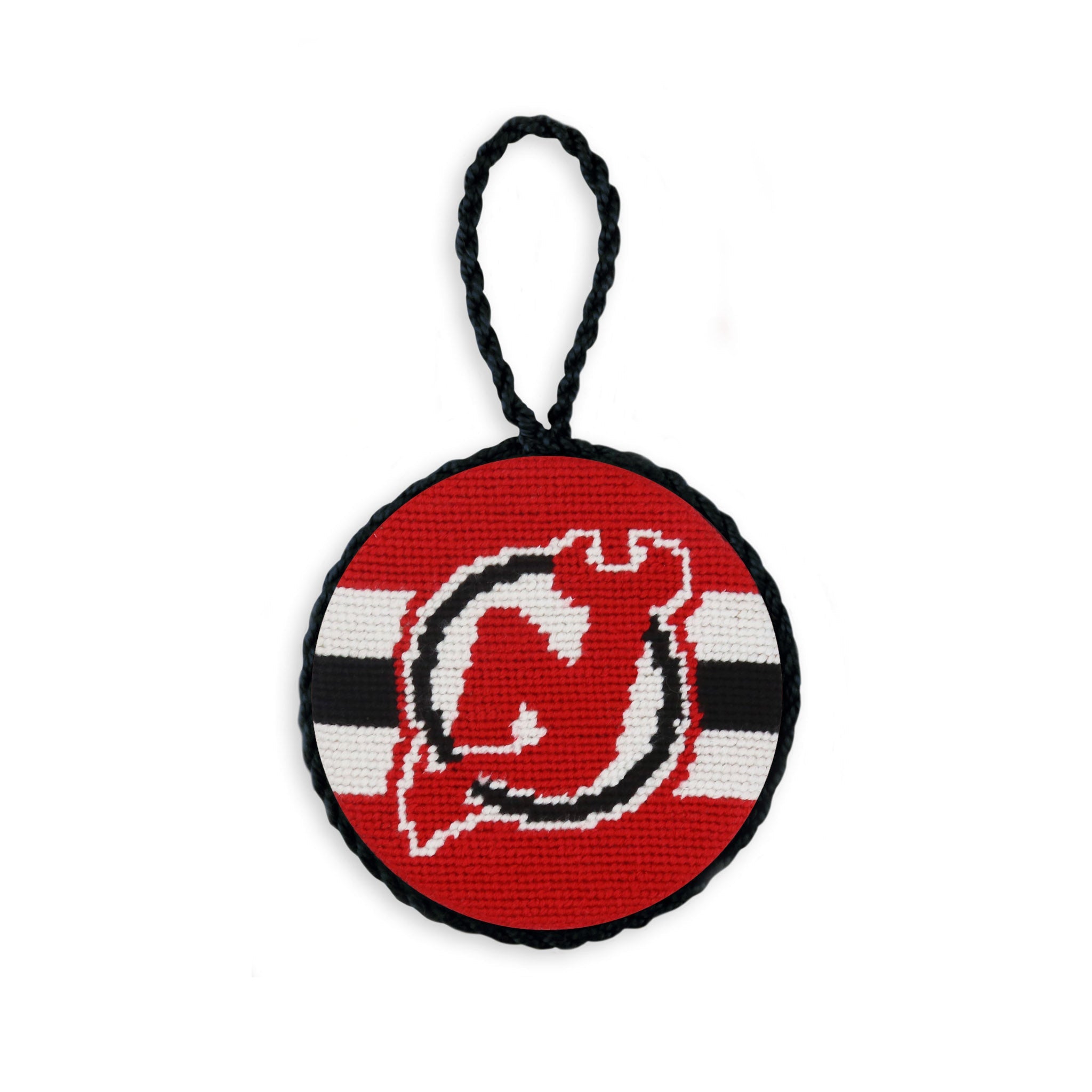 Smathers and Branson New Jersey Devils Needlepoint Ornament Red - Jersey Stripes Black Cord  