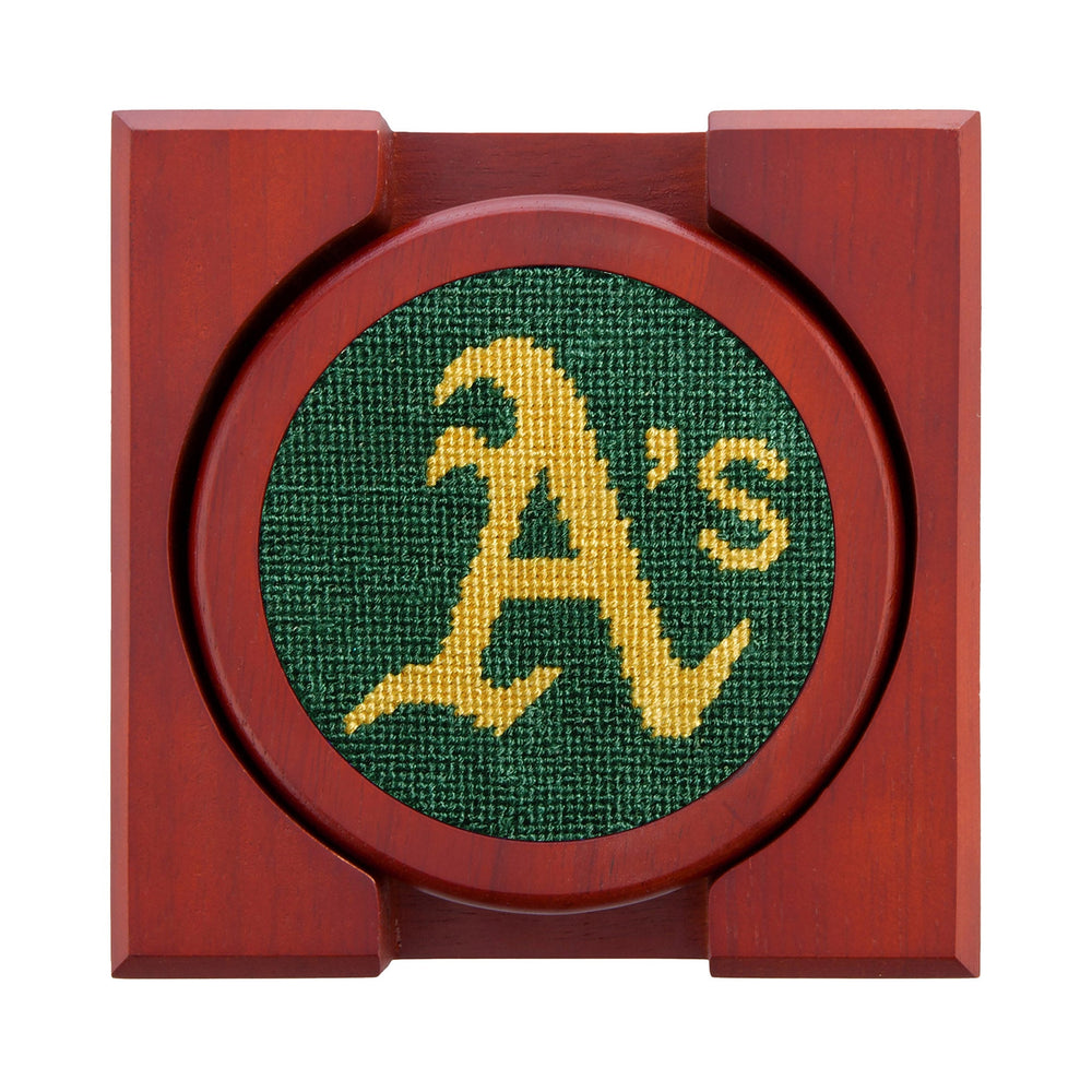 Smathers and Branson Oakland Athletics Needlepoint Coasters with coaster holder 