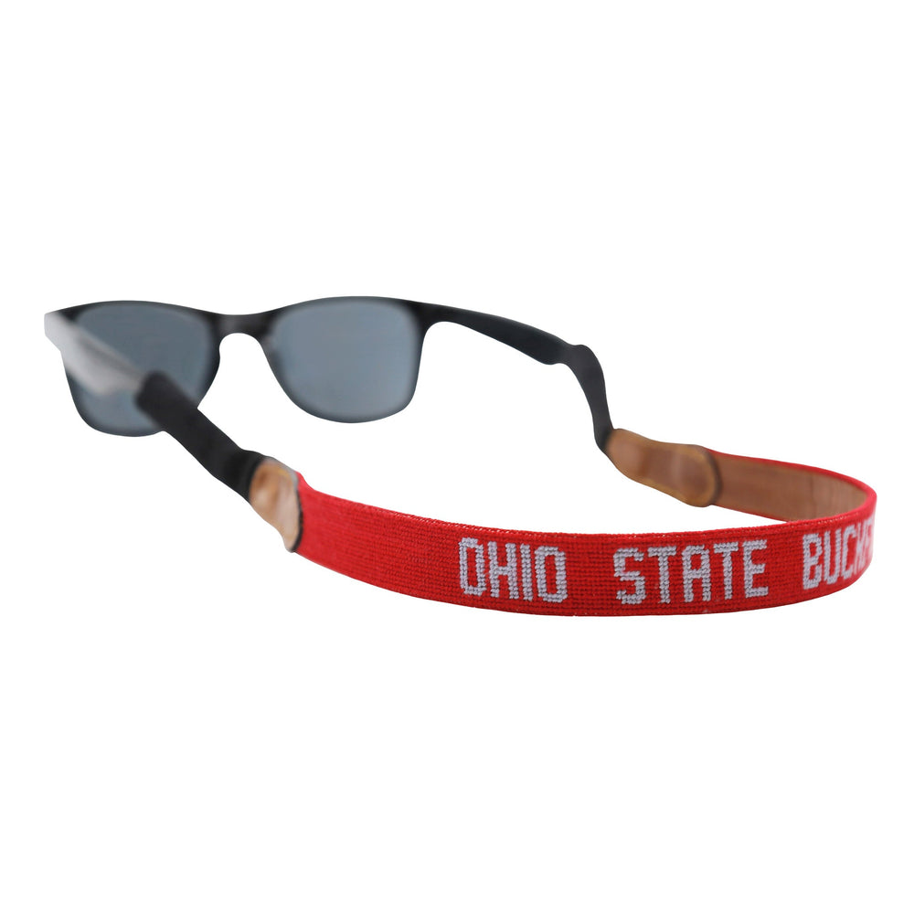 Smathers and Branson Ohio State Needlepoint Sunglass Strap Attached to glasses  