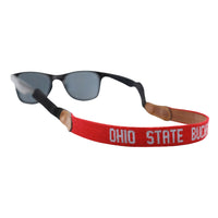Smathers and Branson Ohio State Needlepoint Sunglass Strap Attached to glasses  