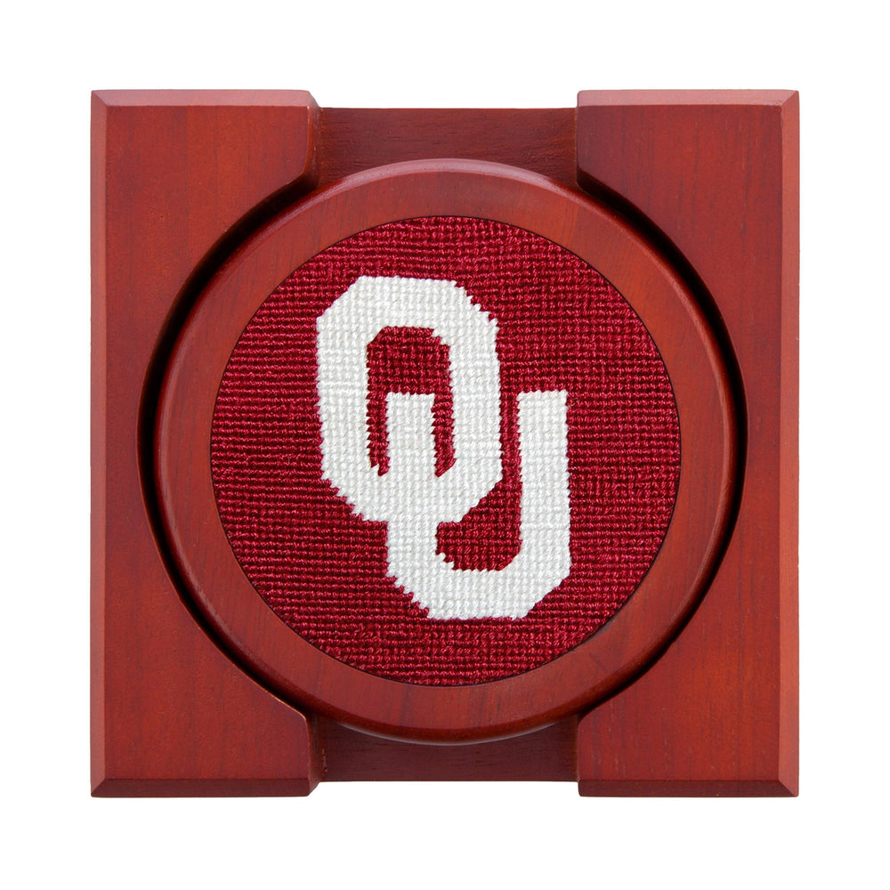 Smathers and Branson Oklahoma Needlepoint Coasters with coaster holder 