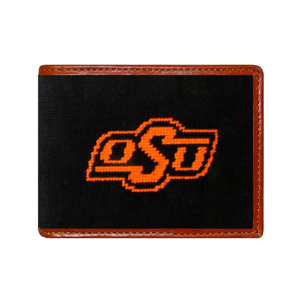 Smathers and Branson Oklahoma  State Needlepoint Bi-Fold Wallet Black  