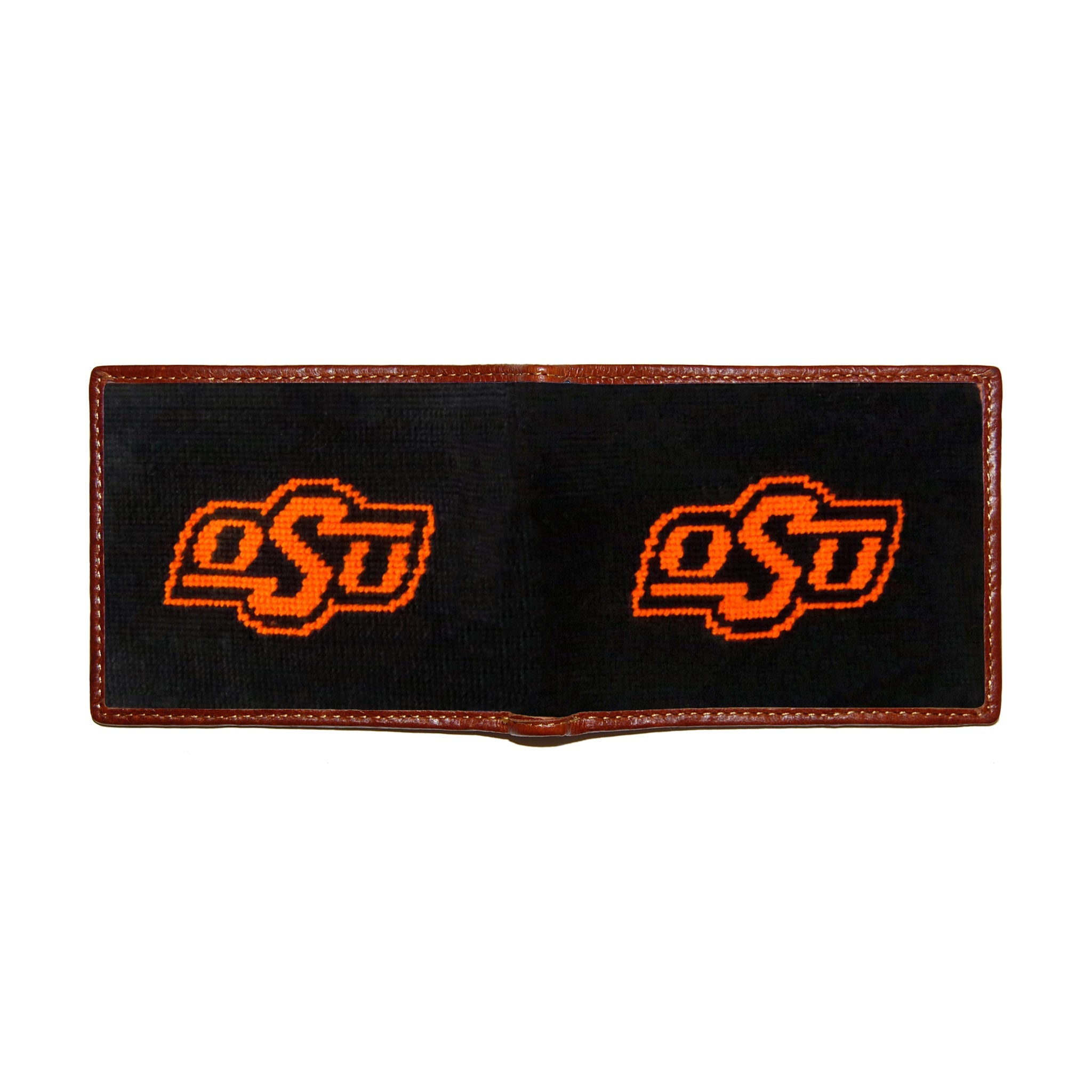 Smathers and Branson Oklahoma  State Needlepoint Bi-Fold Wallet Black  
