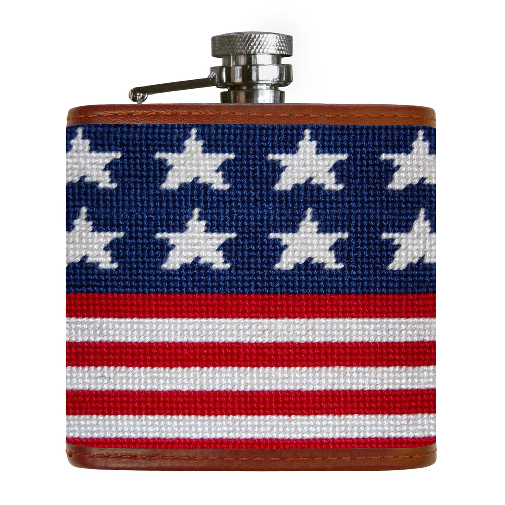 Smathers and Branson Old Glory Multi Needlepoint Flask Front 