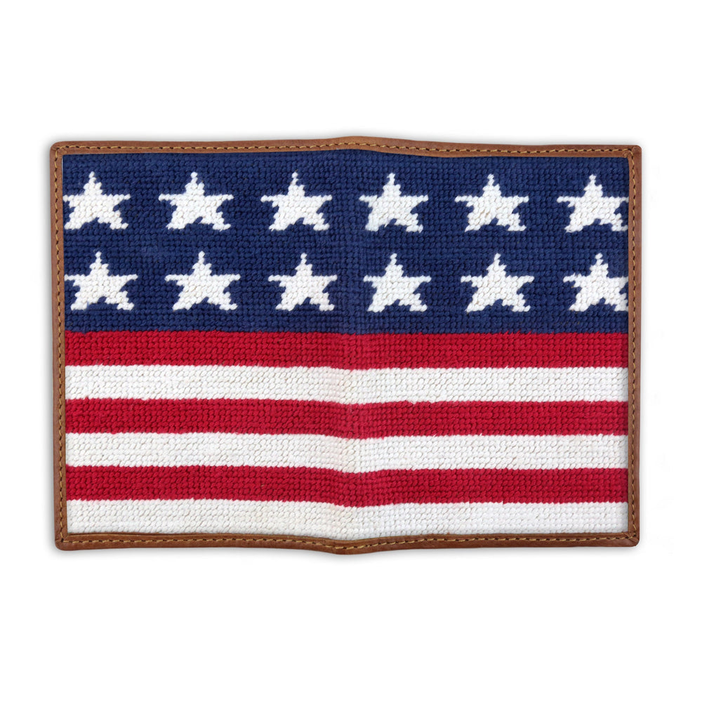 Smathers and Branson Old Glory Multi Needlepoint Passport Case Opened 