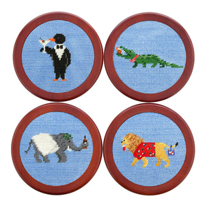 Smathers and Branson Party Animals Light Blue Needlepoint Coasters    