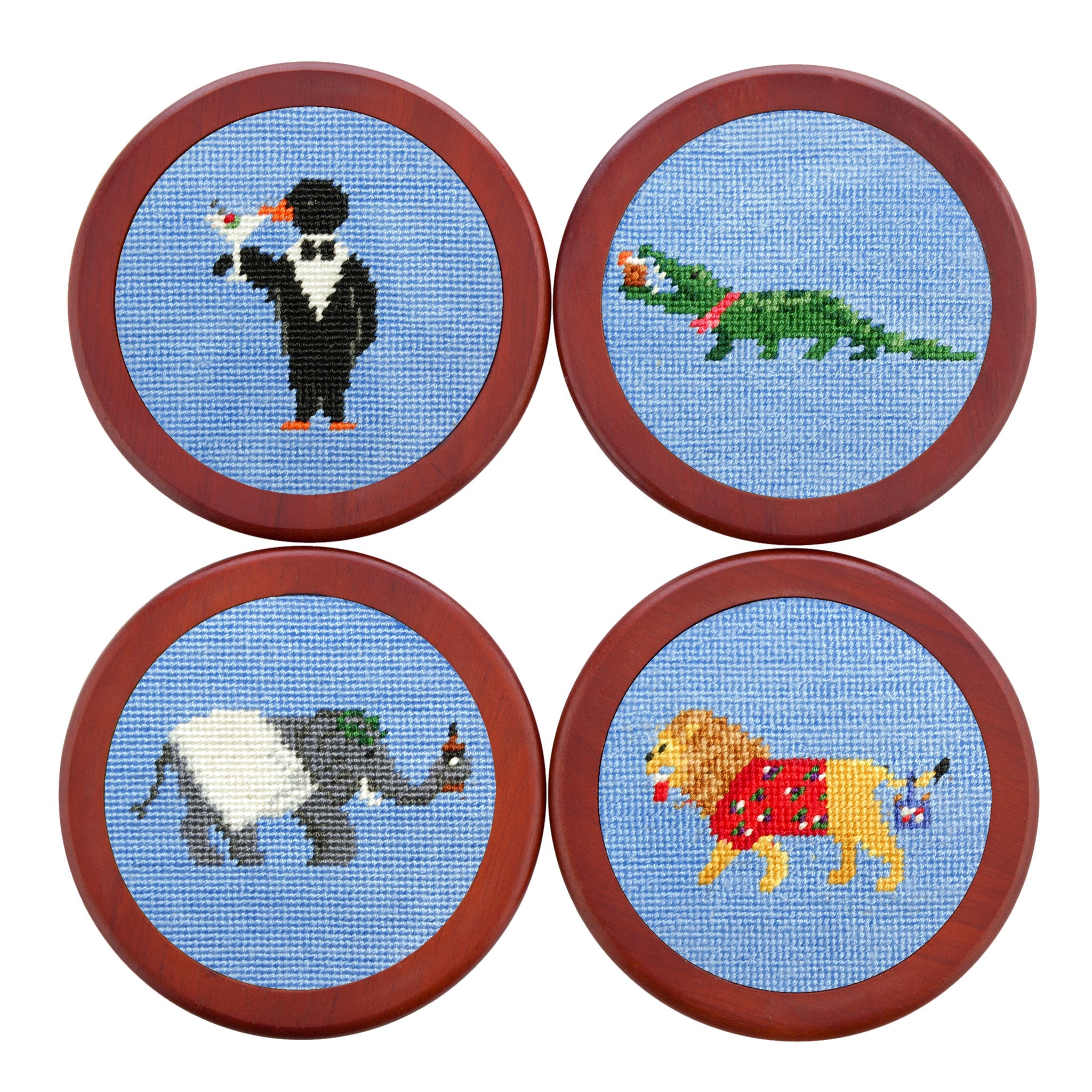 Smathers and Branson Party Animals Light Blue Needlepoint Coasters    