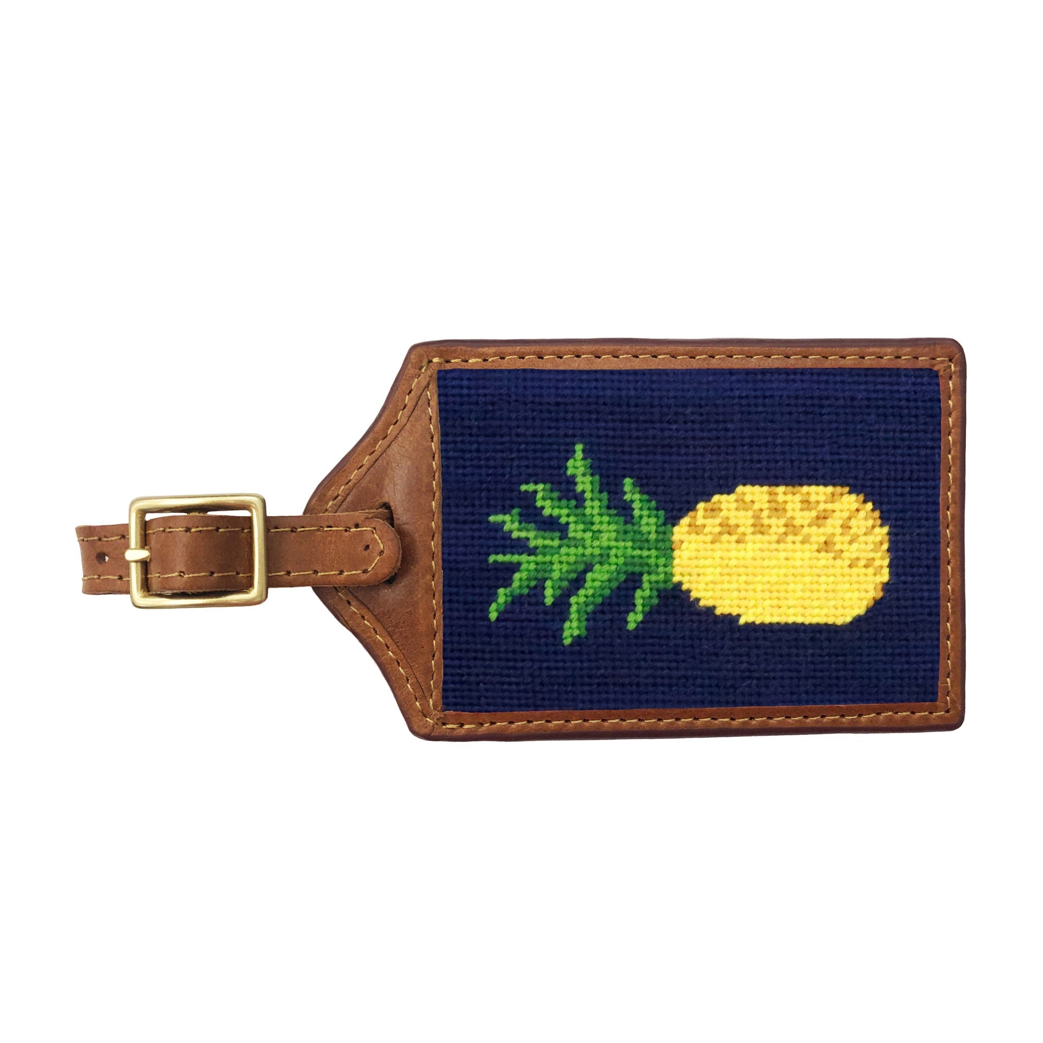 Smathers and Branson Pineapple Dark Navy Needlepoint Luggage Tag 