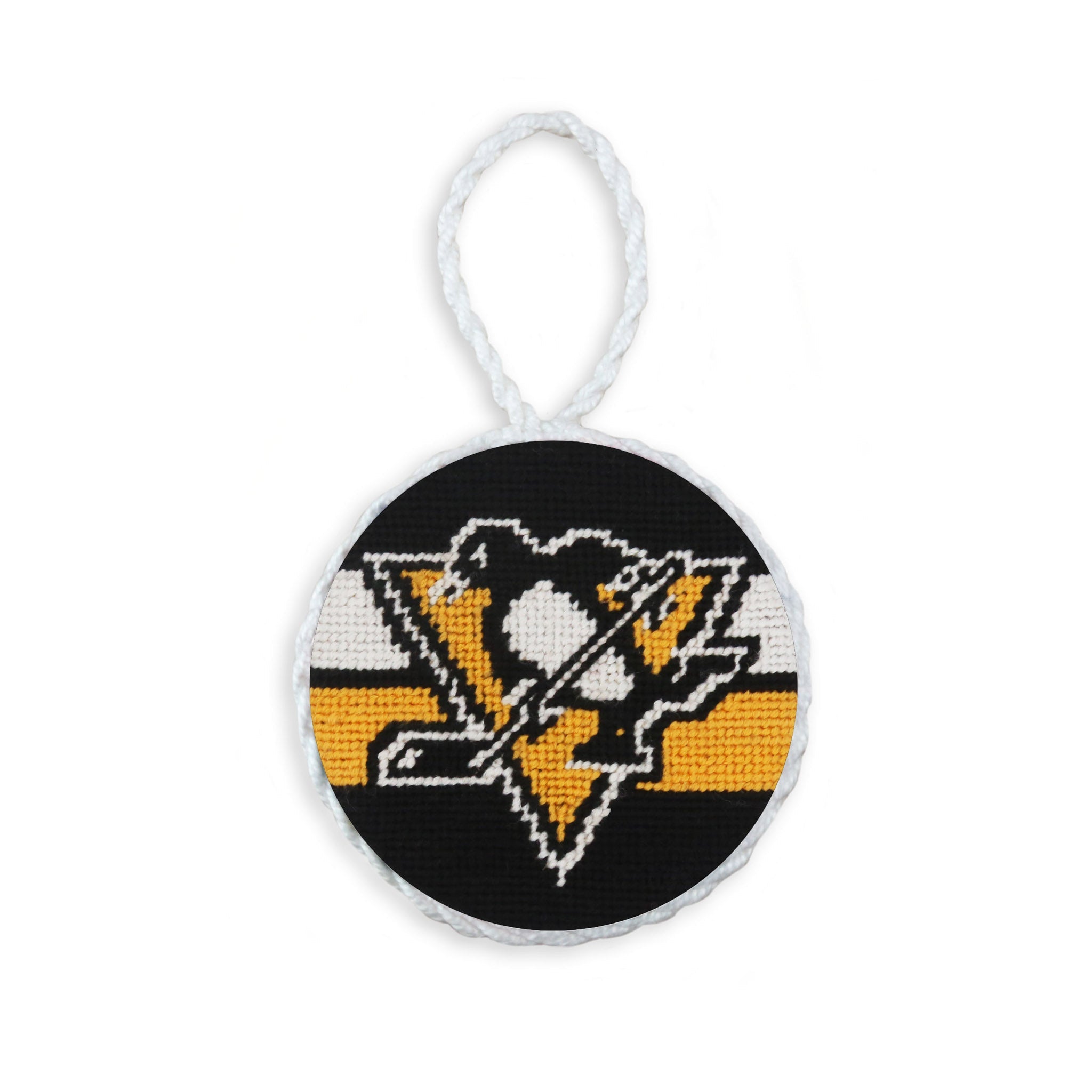 Smathers and Branson Pittsburgh Penguins Needlepoint Ornament Black - Jersey Stripes White Cord  