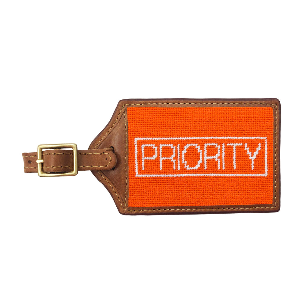 Smathers and Branson Priority Orange Needlepoint Luggage Tag 