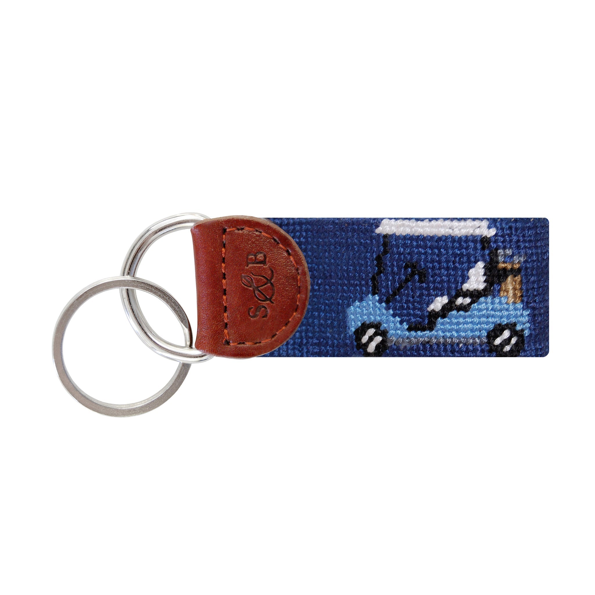 Smathers and Branson Rainbow Golf Cart Classic Navy Needlepoint Key Fob  