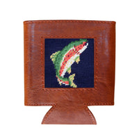 Smathers and Branson Rainbow Trout Dark Navy Needlepoint Can Cooler   