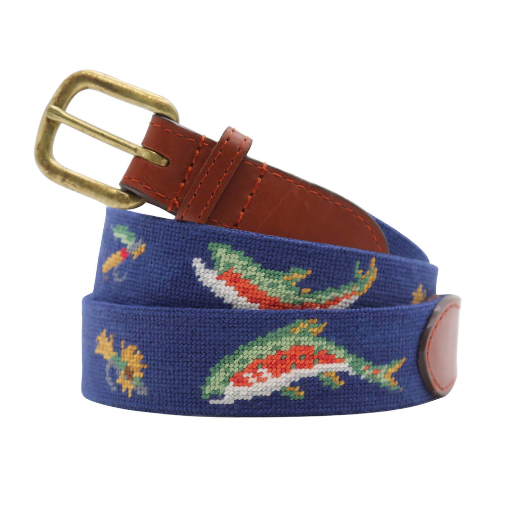 Smathers and Branson classic navy rainbow trout and fly needlepoint belt