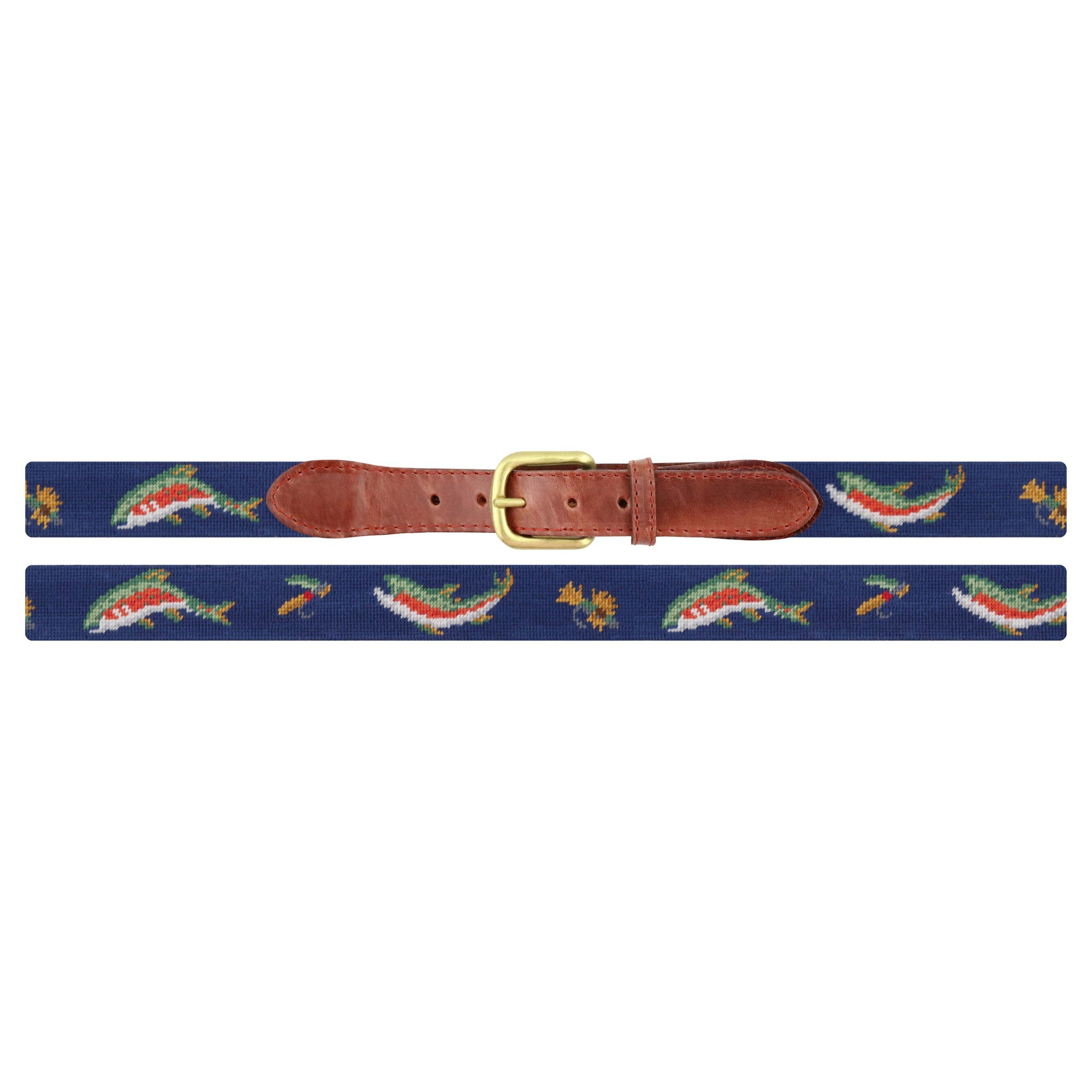 Smathers and Branson classic navy rainbow trout and fly needlepoint belt