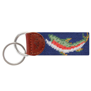 Smathers and Branson Rainbow Trout and Fly Classic Navy Needlepoint Key Fob  