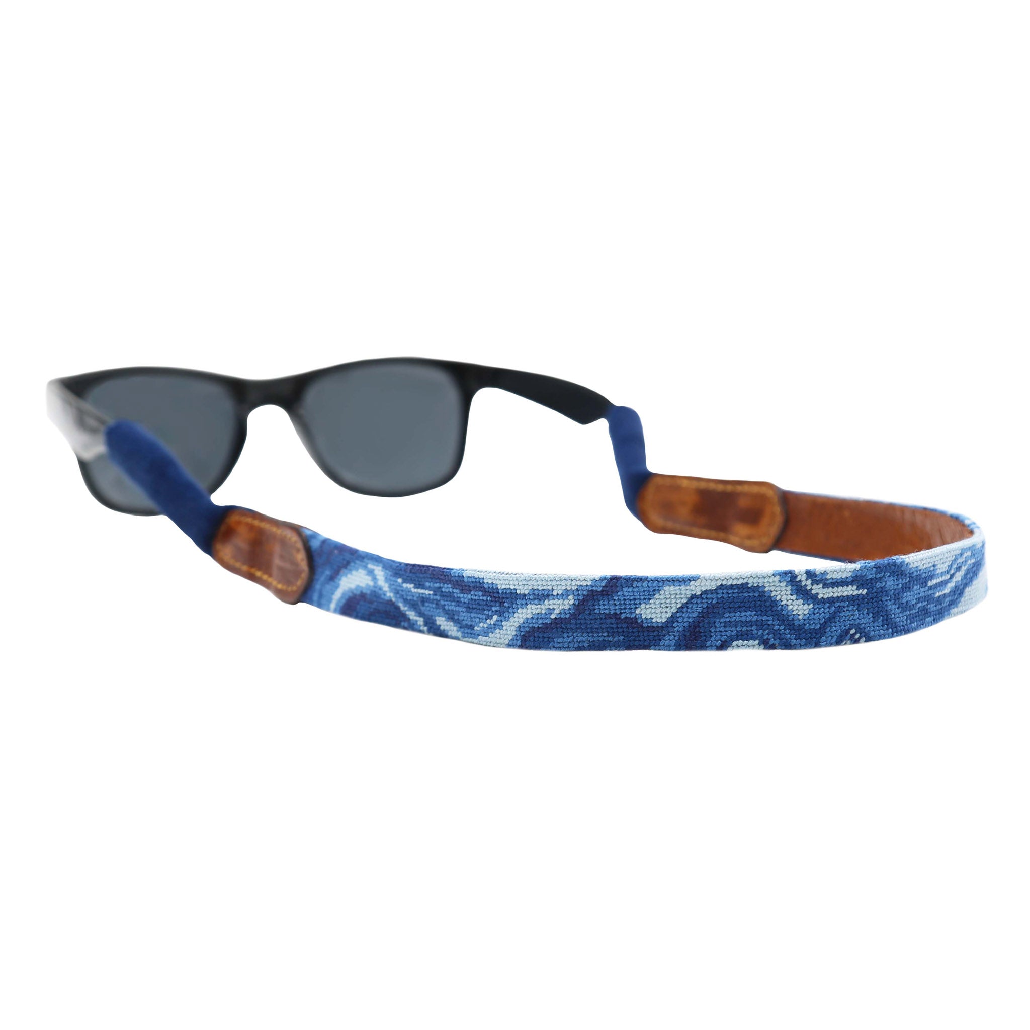 Smathers and Branson Riptide Needlepoint Sunglass Strap Attached to glasses  