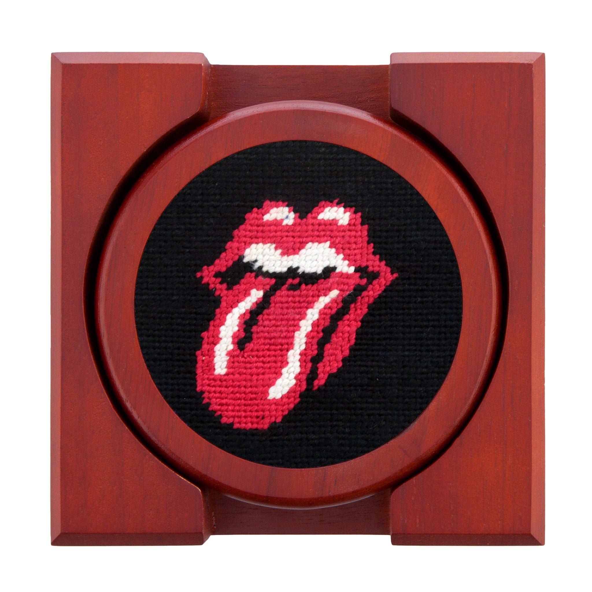 Smathers and Branson Rolling Stones Black Needlepoint Coasters with coaster holder  