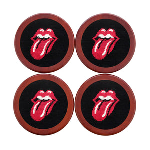 Smathers and Branson Rolling Stones Black Needlepoint Coasters    