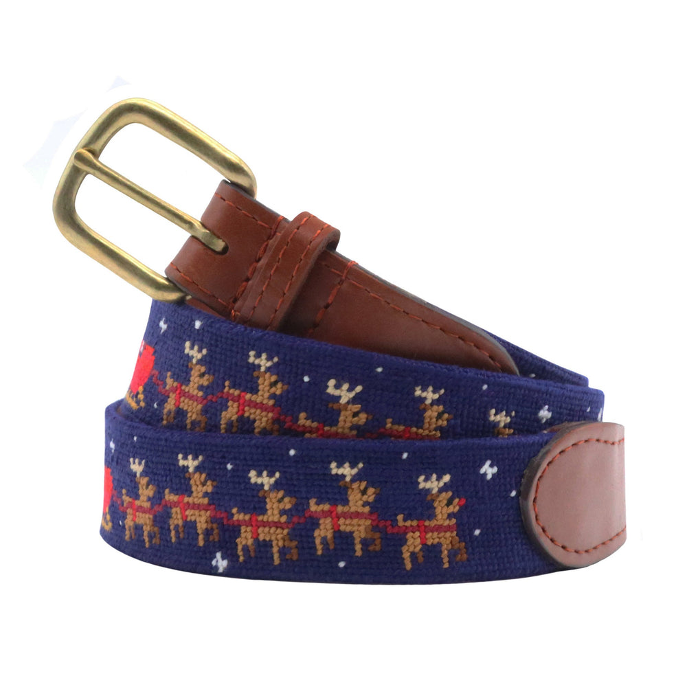 Smathers and Branson dark navy santa's sleigh needlepoint belt