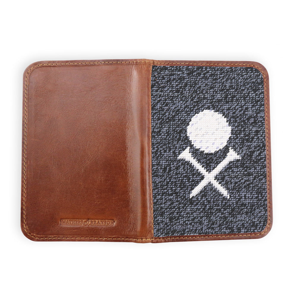 Smathers and Branson Scratch Golf Heathered Black Needlepoint Golf Scorecard Holder Opened 