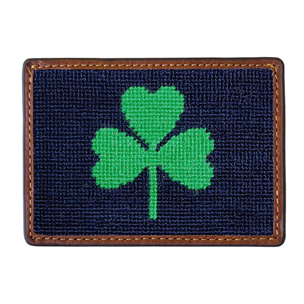 Smathers and Branson Shamrock Dark Navy Needlepoint Credit Card Wallet Front side
