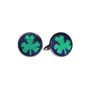 Smathers and Branson Shamrock Dark Navy Needlepoint Cufflinks  