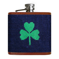 Smathers and Branson Shamrock Dark Navy Needlepoint Flask Front 