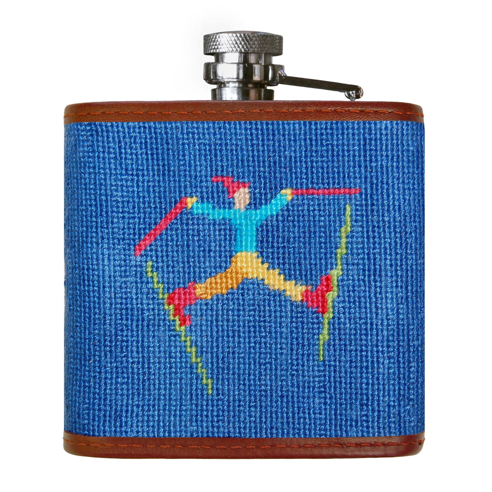 Smathers and Branson Ski Tricks Cobalt Needlepoint Flask Back 