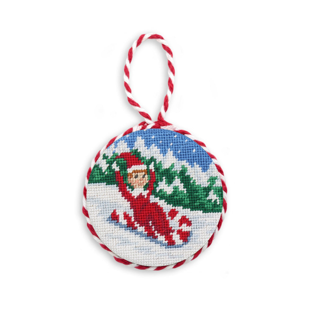 Smathers and Branson Sledding Elf Needlepoint Ornament  