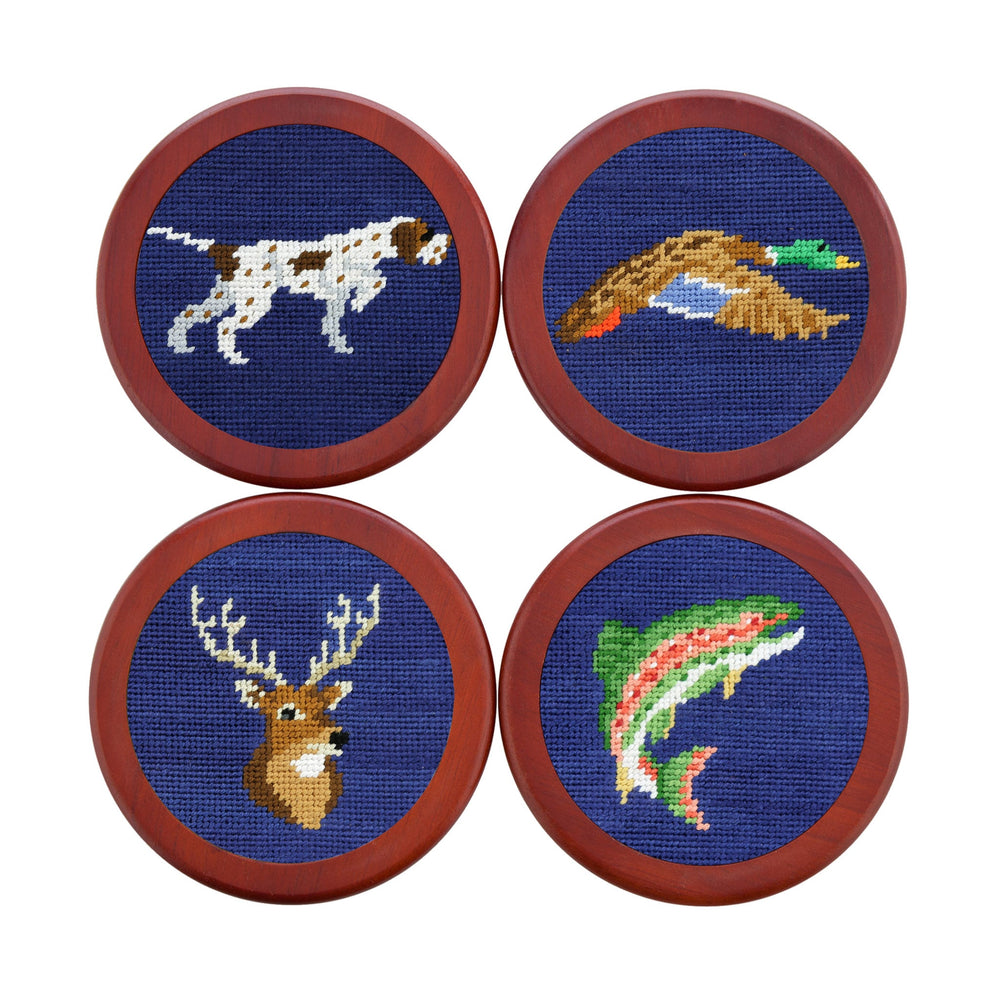 Smathers and Branson Southern Sportsman Classic Navy Needlepoint Coasters    