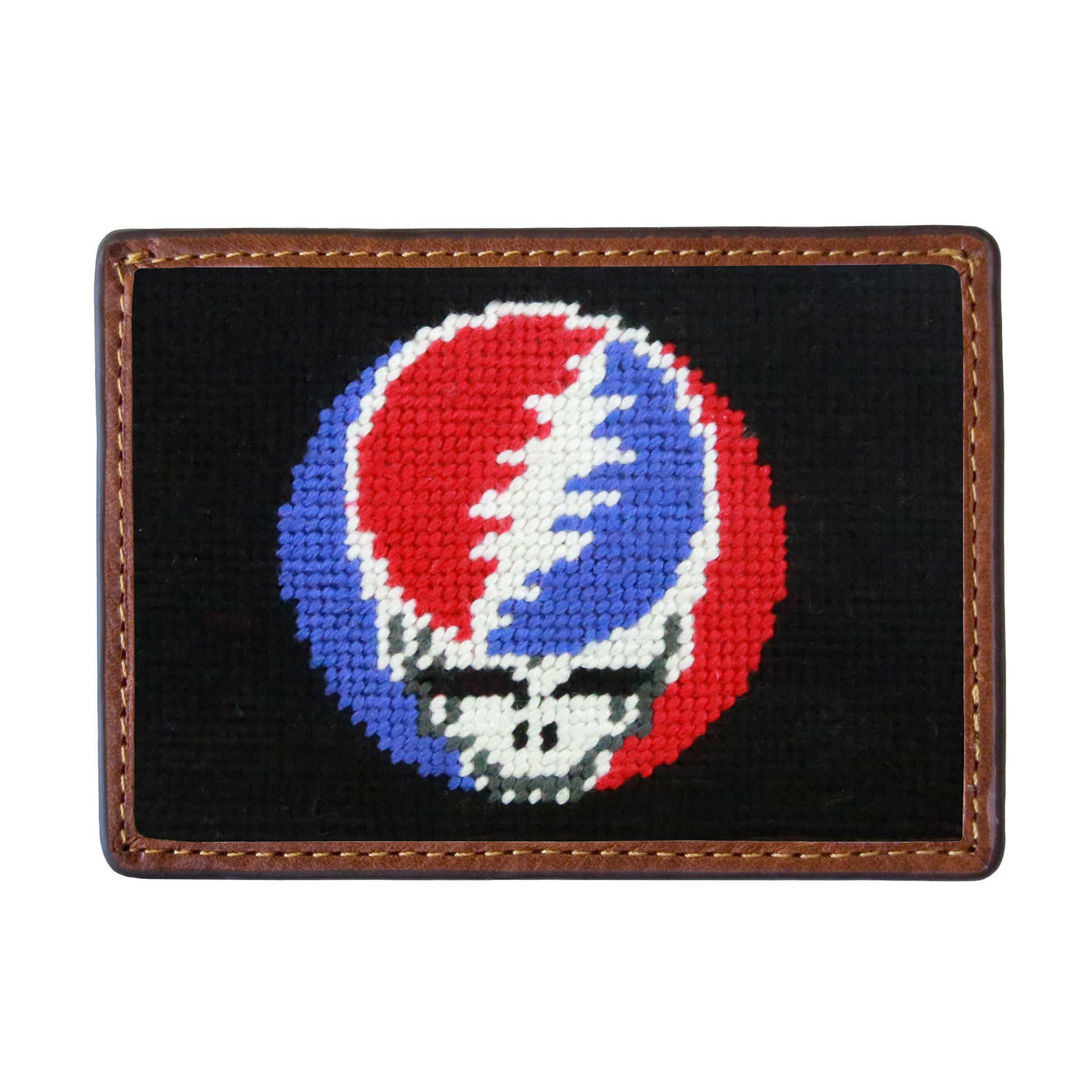 Smathers and Branson Steal Your Face Black Needlepoint Credit Card Wallet Front side