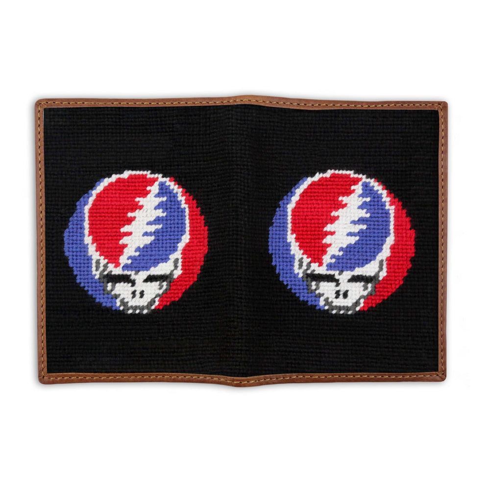 Smathers and Branson Steal Your Face Black Needlepoint Passport Case Opened 