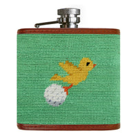 Smathers and Branson Talk Birdie To Me Mint Needlepoint Flask Front 