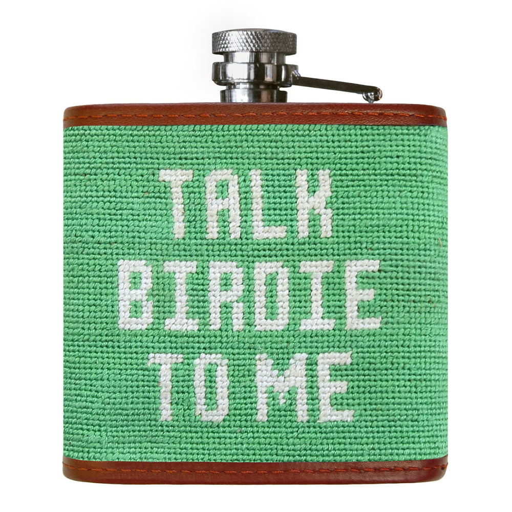 Smathers and Branson Talk Birdie To Me Mint Needlepoint Flask Back 