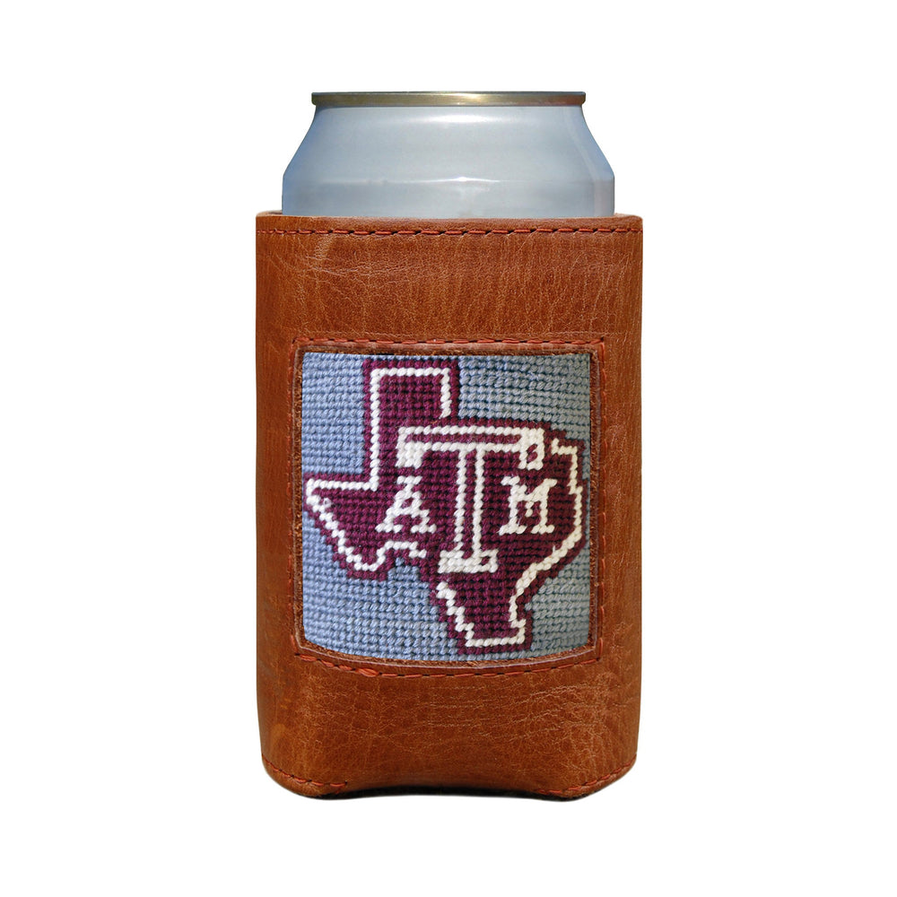 Smathers and Branson Texas A&M Grey Needlepoint Can Cooler On a Can 