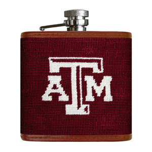Smathers and Branson Texas A&M Maroon Needlepoint Flask Front 