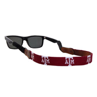 Smathers and Branson Texas A&M Needlepoint Sunglass Strap Attached to glasses  