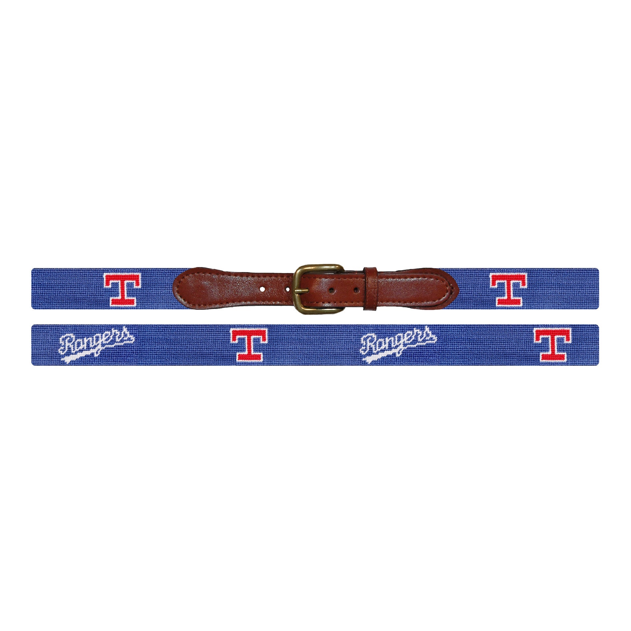 Smathers and Branson Texas Rangers Cooperstown Needlepoint Belt Laid Out 