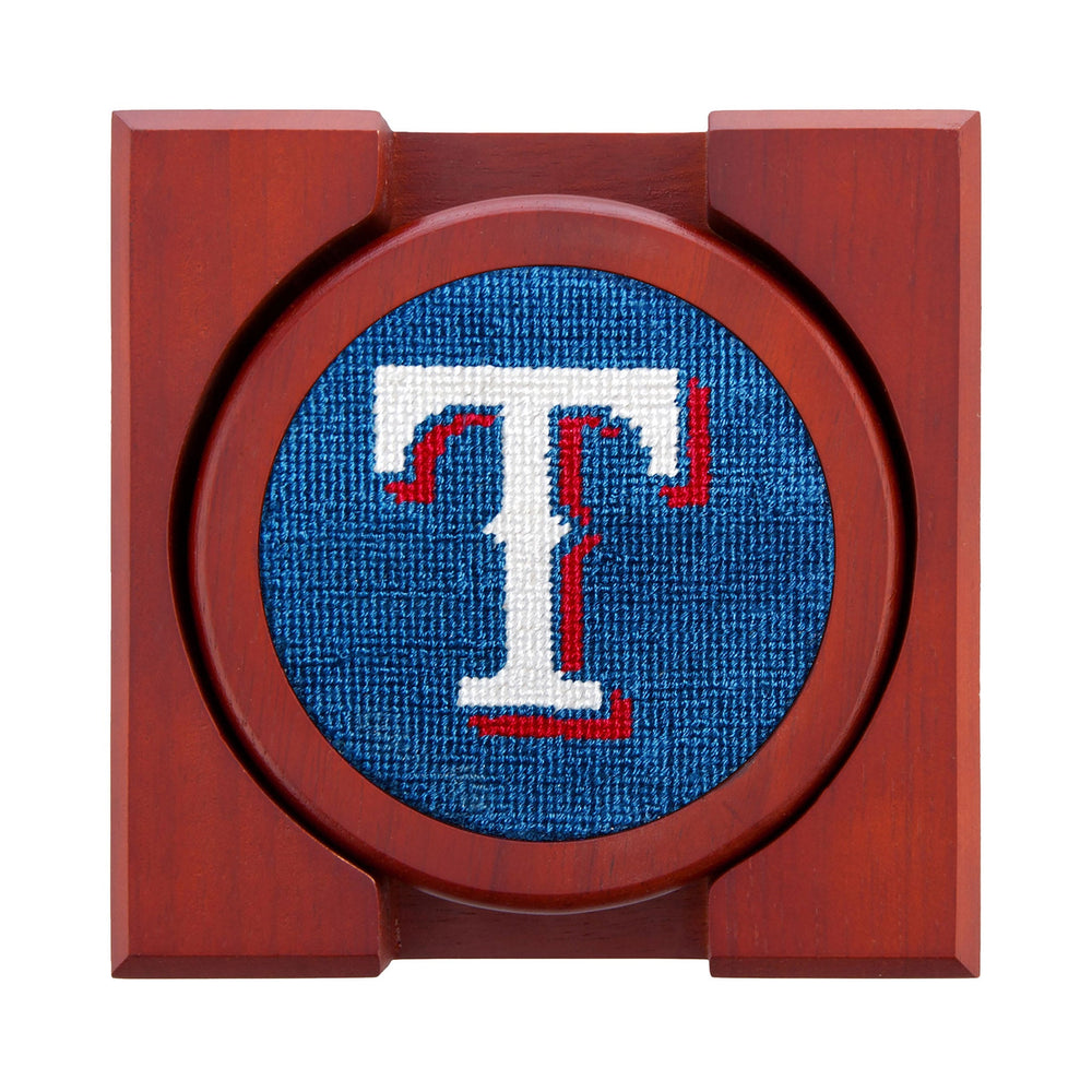 Smathers and Branson Texas Rangers Needlepoint Coasters with coaster holder 