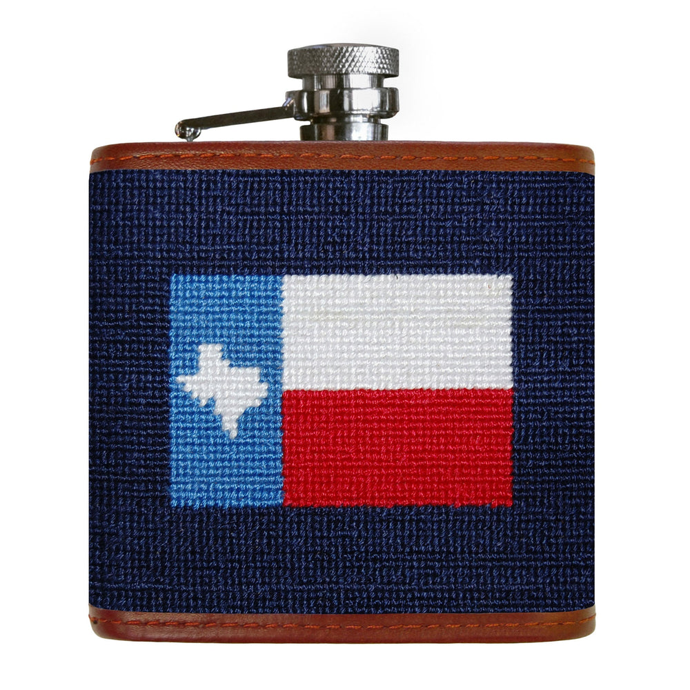 Smathers and Branson Texas Flag Dark Navy Needlepoint Flask Front 