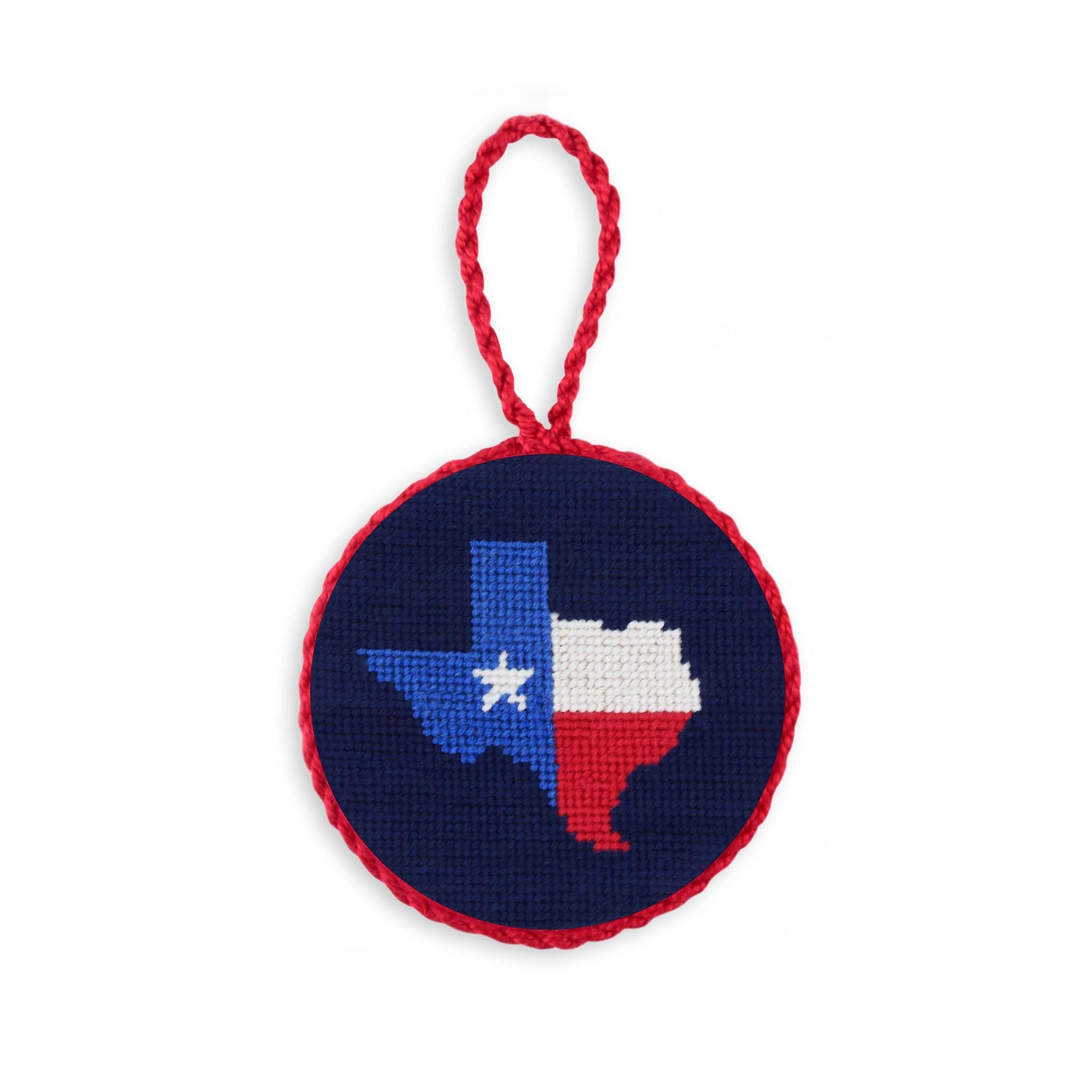 Smathers and Branson Texas Flag Map Dark Navy Needlepoint Ornament  