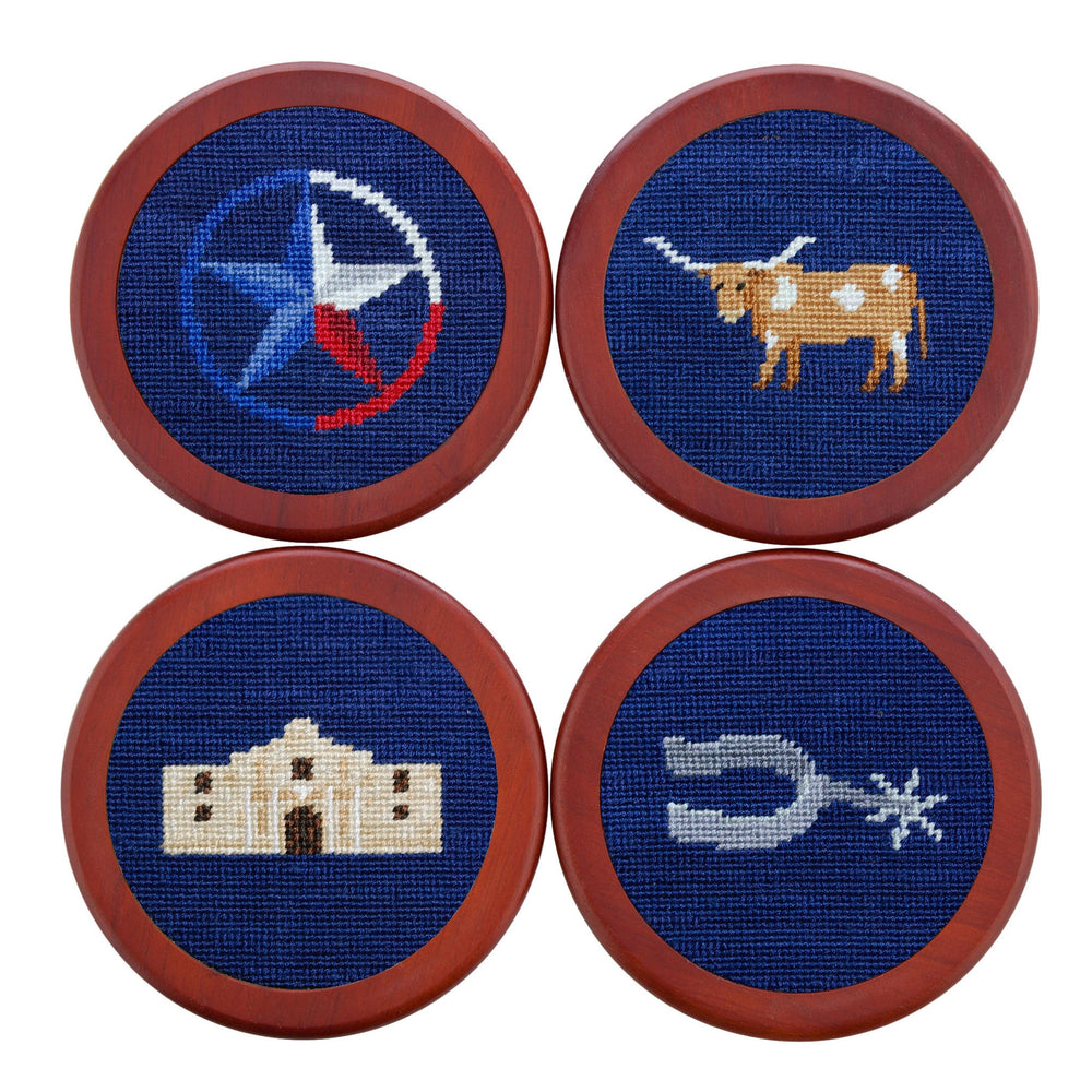 Smathers and Branson Texas Life Classic Navy Needlepoint Coasters with coaster holder  