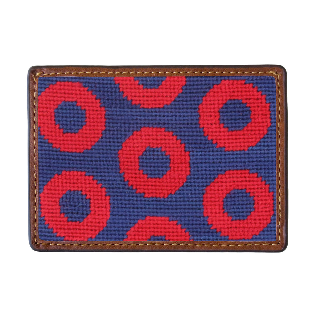 Smathers and Branson The Donut Pattern Classic Navy - Red Donuts Needlepoint Credit Card Wallet Front side