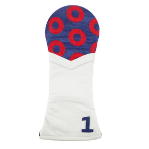 Smathers and Branson The Donut Pattern Needlepoint Driver Headcover Classic Navy - Red Donuts White Leather  